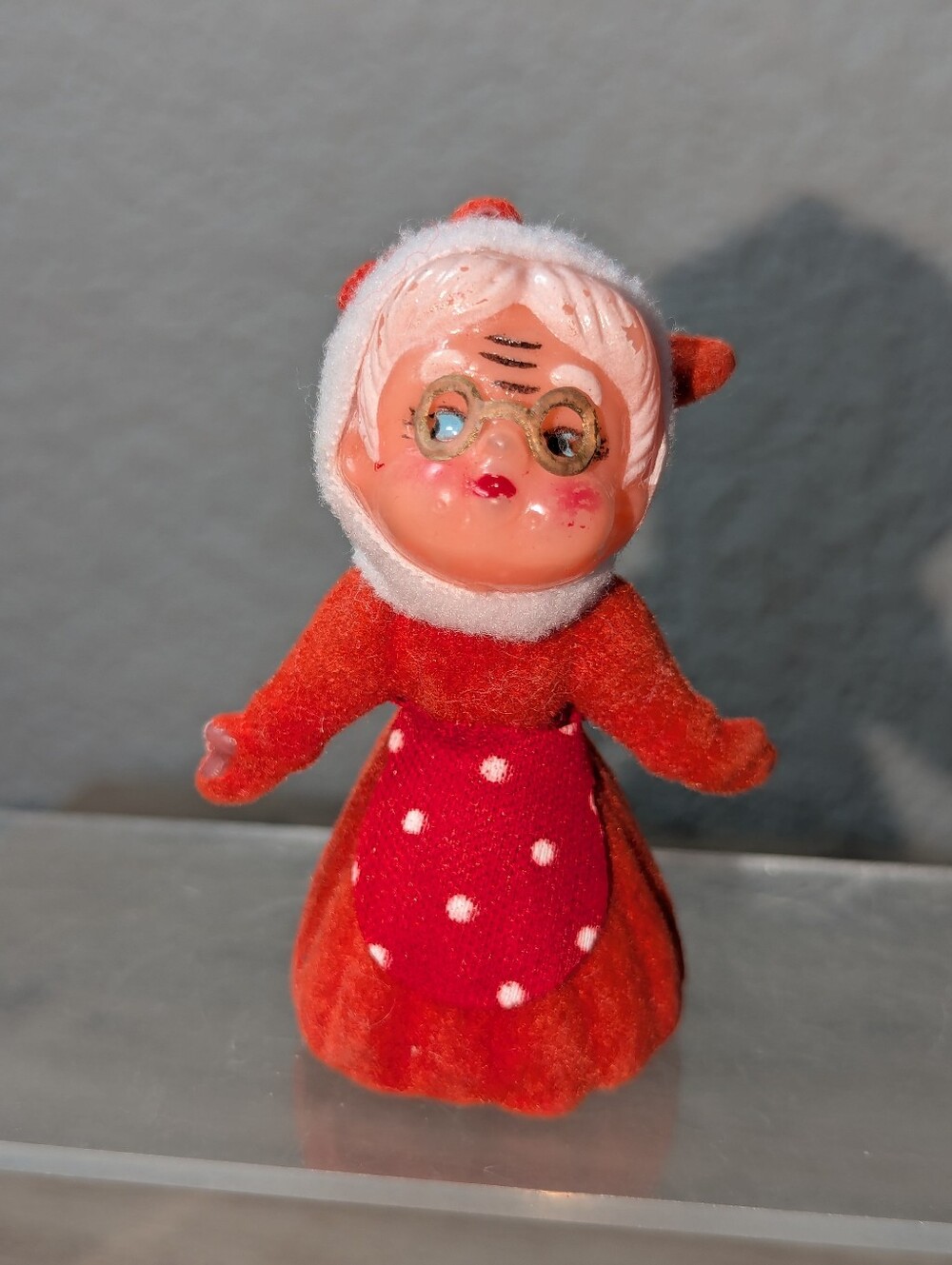 Vintage MCM Flocked Mrs. Claus Figurine Ornament Please Read!